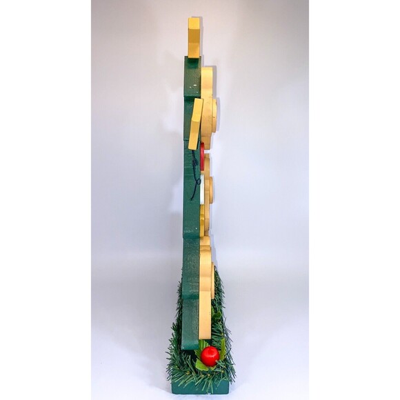 Christmas Wooden 16" Tree with Teddy Bear Star Ornament Primitive Table Top - Picture 2 of 6